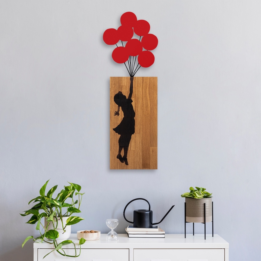 Nástenná dekorácia 34x99 cm dievča drevo/kov