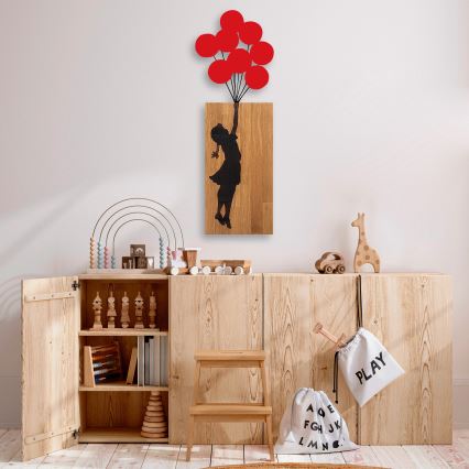 Nástenná dekorácia 34x99 cm dievča drevo/kov