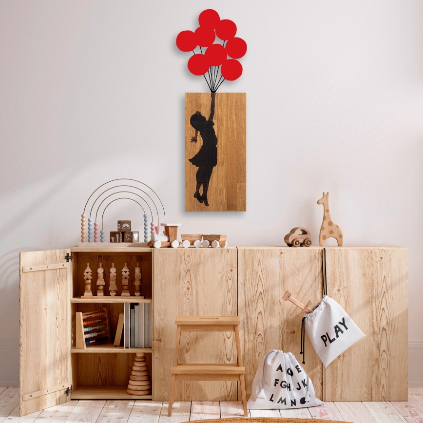 Nástenná dekorácia 34x99 cm dievča drevo/kov