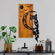 Nástenná dekorácia 36x66 cm sova drevo/kov