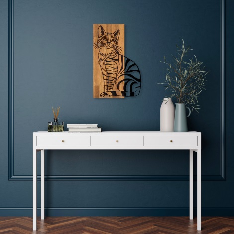 Nástenná dekorácia 38x58 cm mačka drevo/kov
