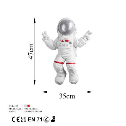 Nástenná dekorácia 47x35 cm astronaut strieborná