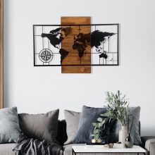Nástenná dekorácia 58x85 cm mapa drevo/kov