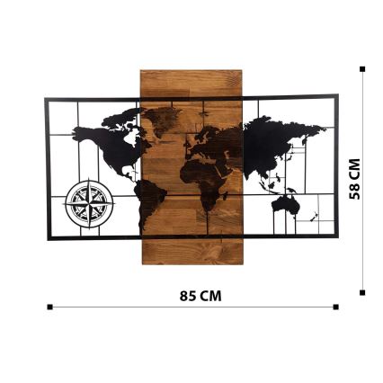 Nástenná dekorácia 58x85 cm mapa drevo/kov