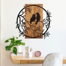 Nástenná dekorácia 59x57 cm vtáci drevo/kov
