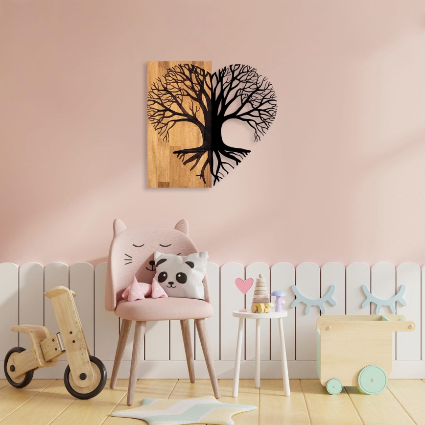 Nástenná dekorácia 60x58 cm strom drevo/kov