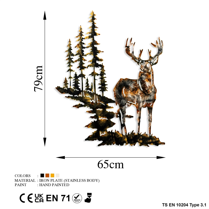 Nástenná dekorácia 65x79 cm jeleň kov