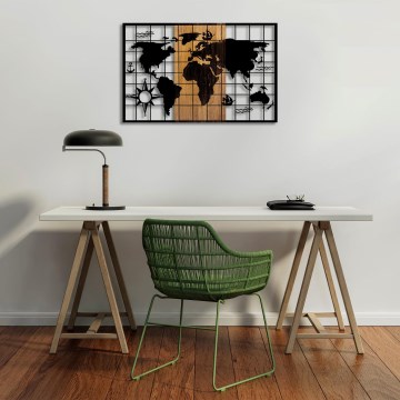 Nástenná dekorácia 90x58 cm mapa drevo/kov