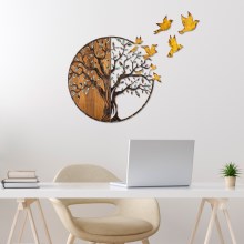 Nástenná dekorácia 92x71 cm strom a vtáci drevo/kov