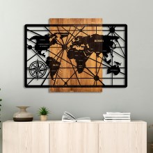Nástenná dekorácia 96x70 cm mapa drevo/kov