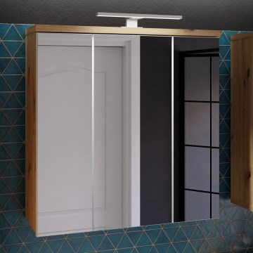 Nástenná kúpeľňová skrinka so zrkadlom VENOM biela/dub artisan