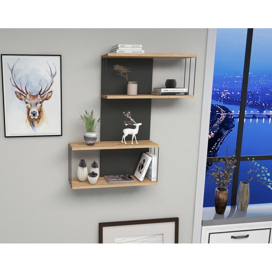 Nástenná polica DESTAN 65x96x19 cm antracit/hnedá