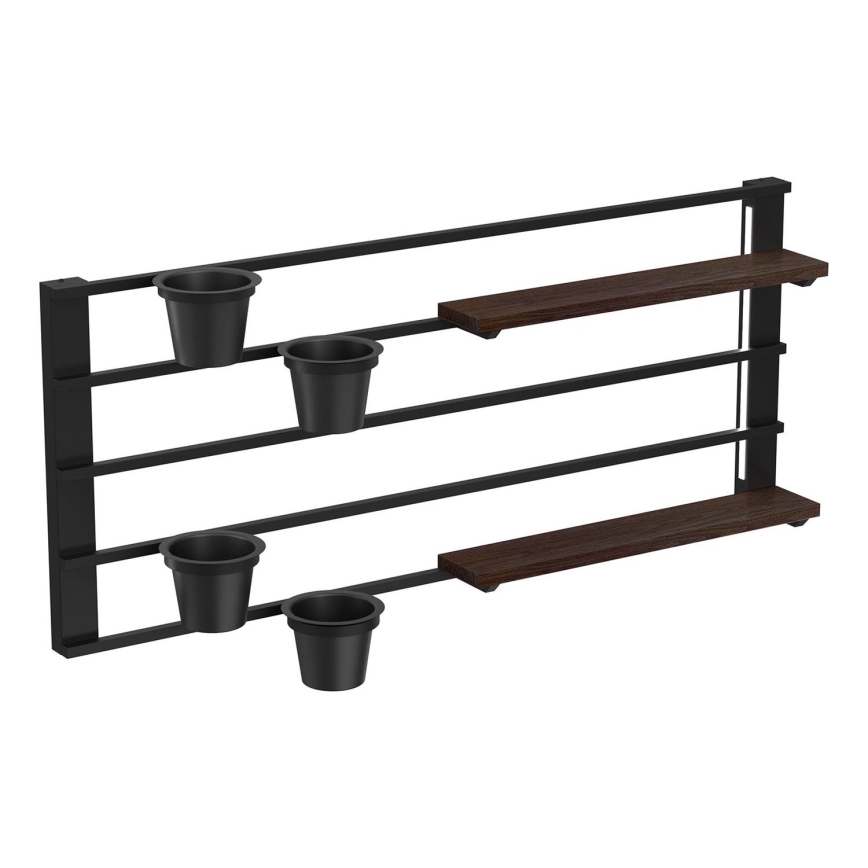 Nástenná polica s kvetináčmi a LED osvetlením SHELF 50x118 cm čierna/hnedá/borovica