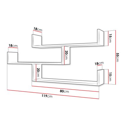 Nástenná polica TRIO 55x119 cm čierny grafit