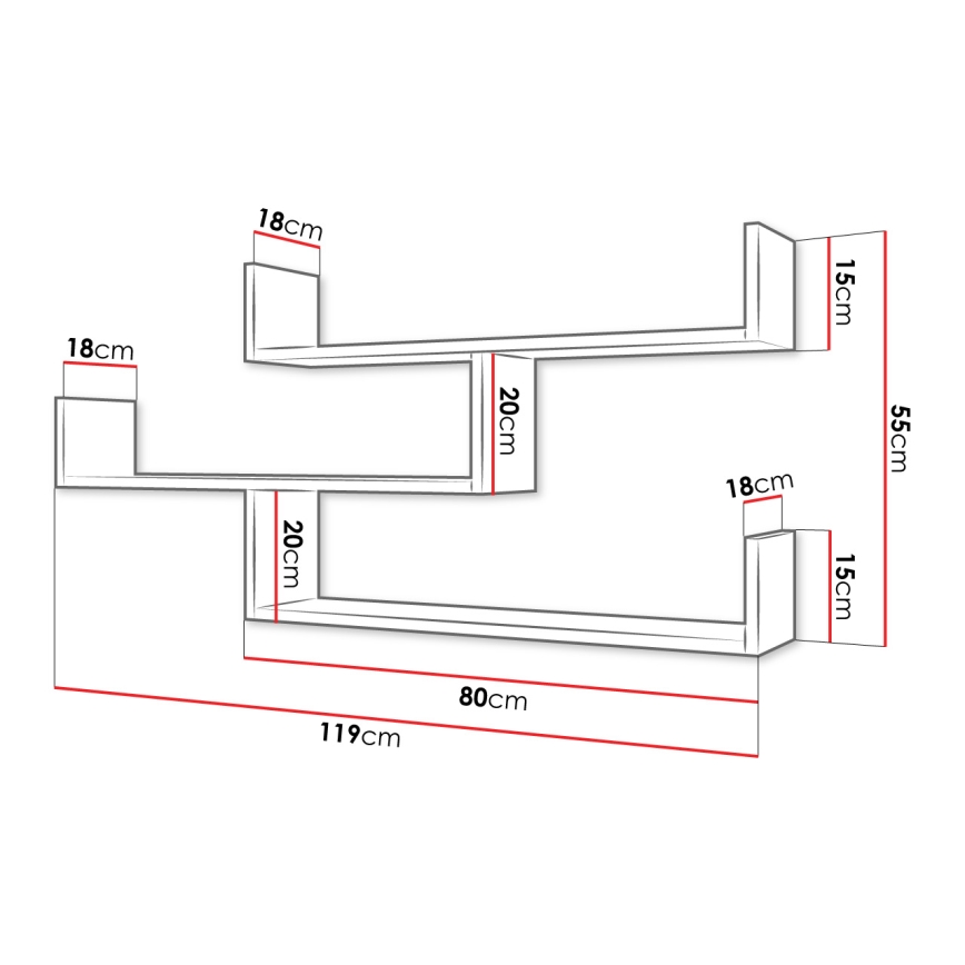 Nástenná polica TRIO 55x119 cm čierny grafit