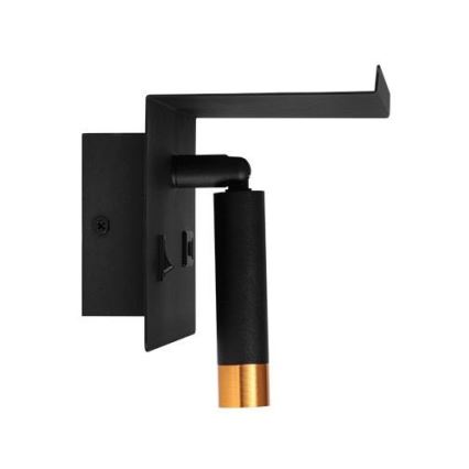 Nástenné bodové svietidlo s poličkou a USB nabíjačkou 1xG9/35W/230V čierna/zlatá