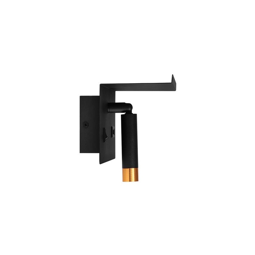 Nástenné bodové svietidlo s poličkou a USB nabíjačkou 1xG9/35W/230V čierna/zlatá