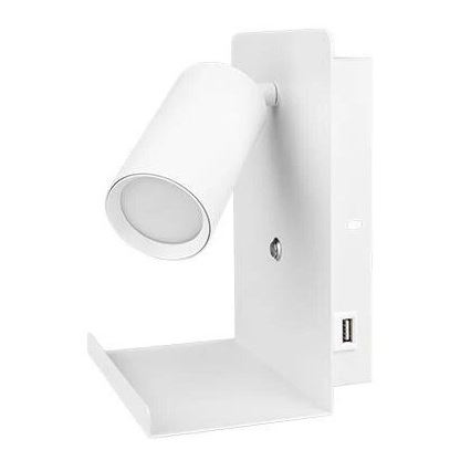 Nástenné bodové svietidlo s poličkou a USB nabíjačkou 1xGU10/35W/230V biela
