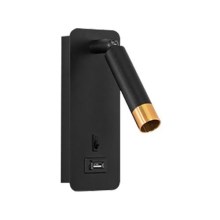 Nástenné bodové svietidlo s USB nabíjačkou 1xG9/35W/230V čierna/zlatá