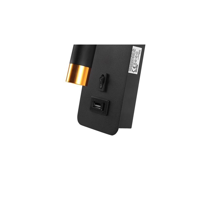 Nástenné bodové svietidlo s USB nabíjačkou 1xG9/35W/230V čierna/zlatá