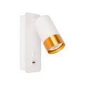 Nástenné bodové svietidlo s USB nabíjačkou 1xGU10/35W/230V biela/zlatá