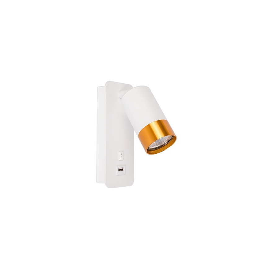 Nástenné bodové svietidlo s USB nabíjačkou 1xGU10/35W/230V biela/zlatá