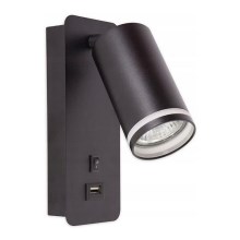 Nástenné bodové svietidlo s USB nabíjačkou 1xGU10/35W/230V čierna