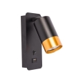 Nástenné bodové svietidlo s USB nabíjačkou 1xGU10/35W/230V čierna/zlatá