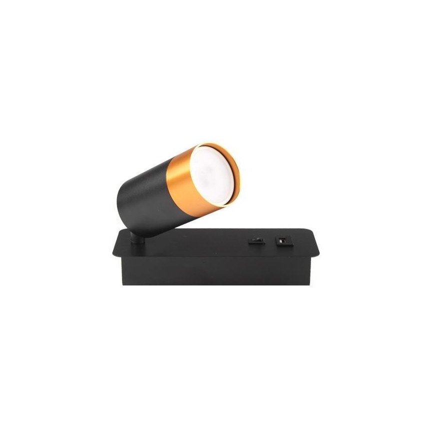 Nástenné bodové svietidlo s USB nabíjačkou 1xGU10/35W/230V čierna/zlatá