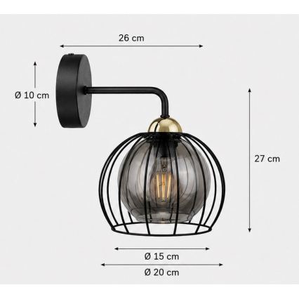 Nástenné svietidlo SOLO BLACK 1xE27/60W/230V čierna/zlatá