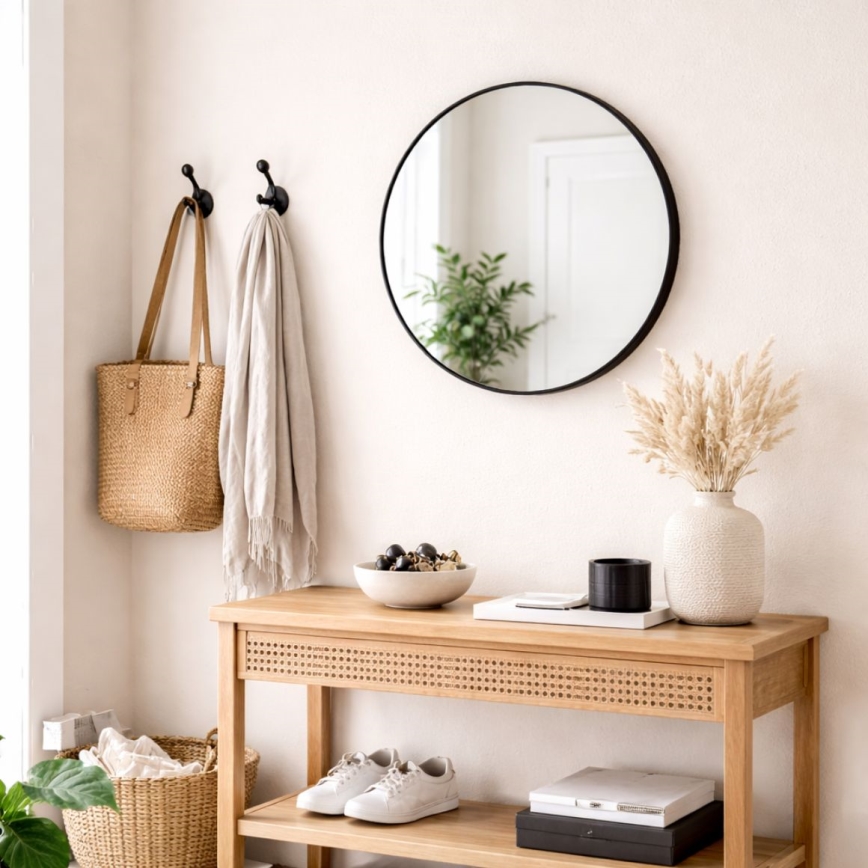 Nástenné zrkadlo CHICAGO Ø 40 cm čierne