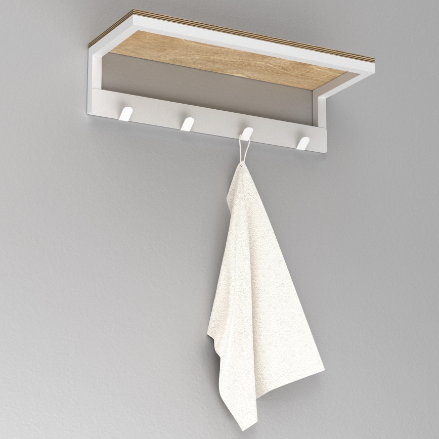 Nástenný vešiak na uteráky s poličkou 10x40 cm biela