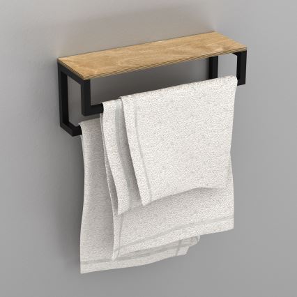 Nástenný vešiak na uteráky s poličkou 14x40 cm čierna