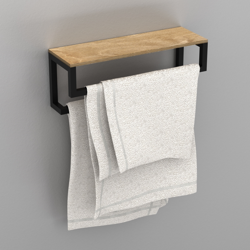 Nástenný vešiak na uteráky s poličkou 14x40 cm čierna