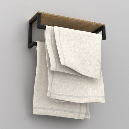 Nástenný vešiak na uteráky s poličkou 14x40 cm čierna
