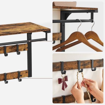 Nástenný vešiak s policou NATE hnedý/čierny