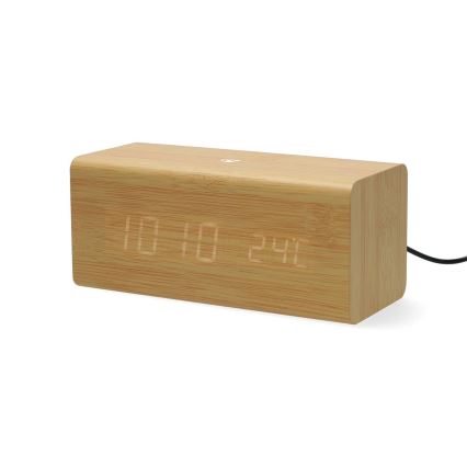 Drevený digitálny budík s LED displejom a teplomerom 5V/1xCR2032