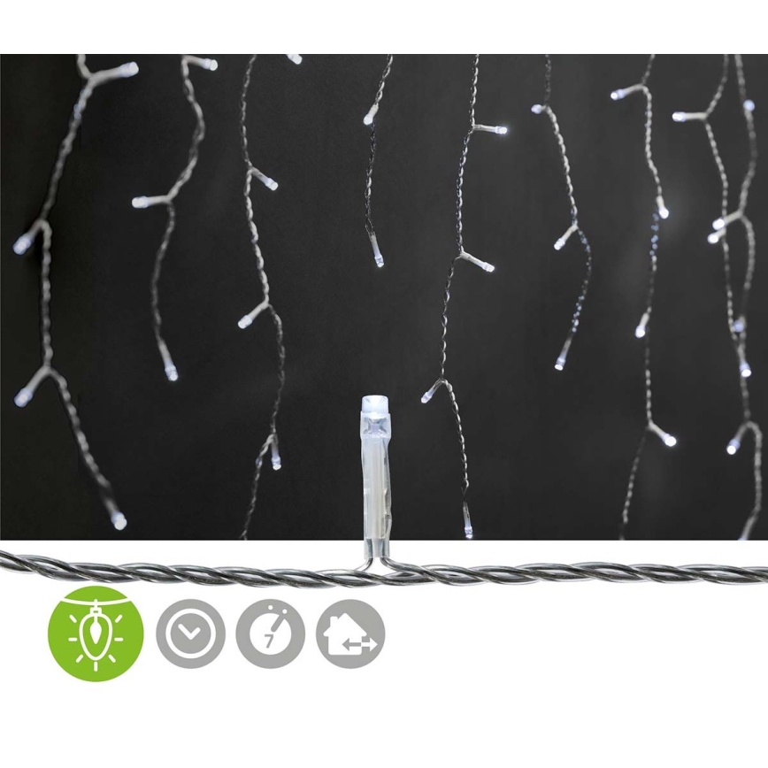 LED vonkajší záves, 180 LED, 7 funkcií, 10,9 m, IP44, studená biela