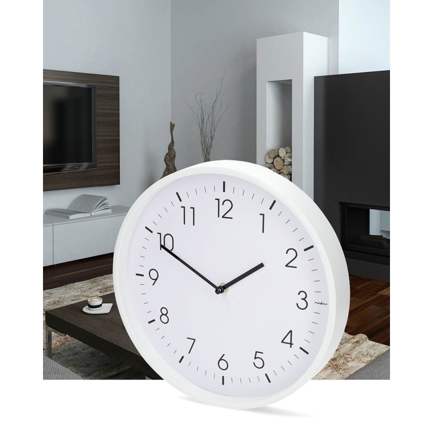 Nástenné hodiny, priemer 30,8 cm, 1× AA, biela