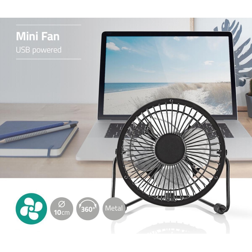 Stolný ventilátor 3W/USB 10 cm čierny