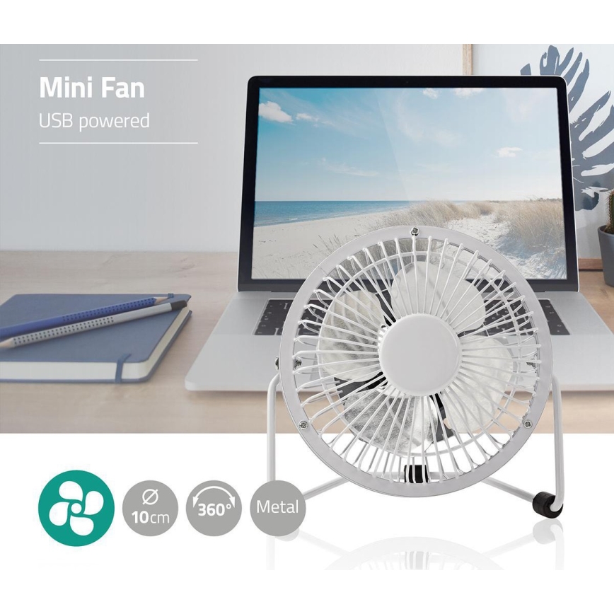 Stolný ventilátor 3W/USB 10 cm biely