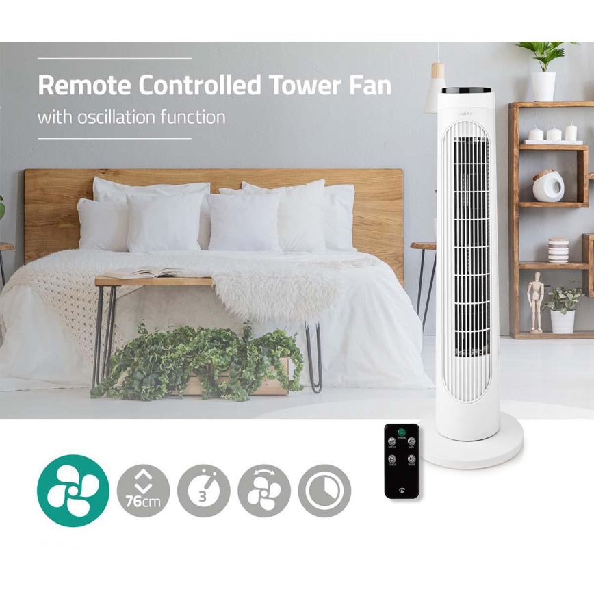 Stĺpový ventilátor 50W/230V biela + diaľkové ovládanie