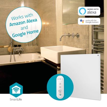 Infračervený vykurovací panel 350W/230V 59,8x62 cm IP44 Wi-Fi Tuya + diaľkové ovládanie