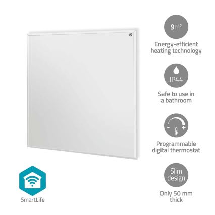 Infračervený vykurovací panel 350W/230V 59,8x62 cm IP44 Wi-Fi Tuya + diaľkové ovládanie
