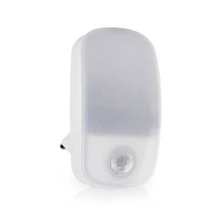 LED Orientačné svietidlo so senzorom pohybu a súmraku do zásuvky LED/0,55W/230V biela