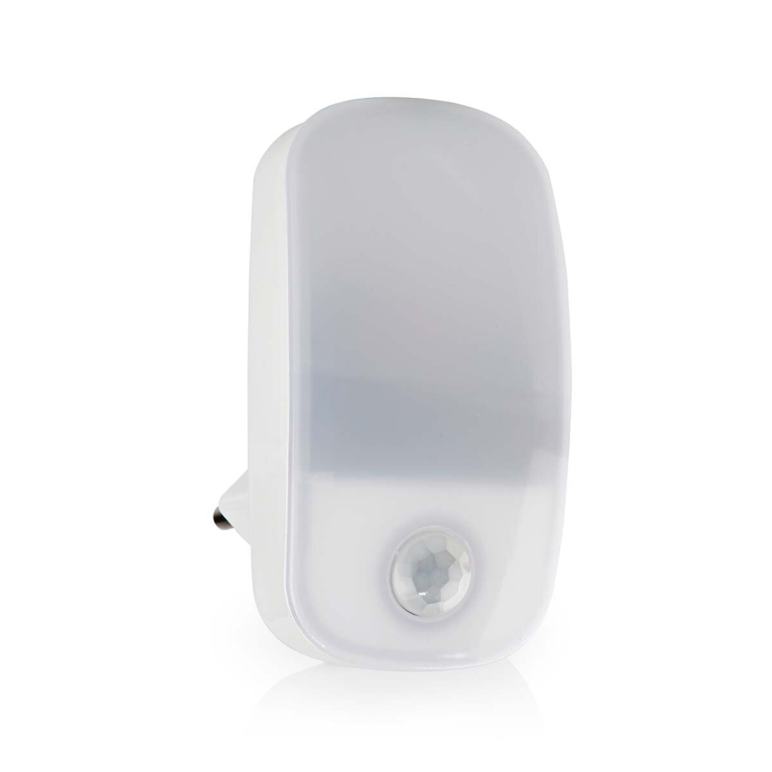 LED Orientačné svietidlo so senzorom pohybu a súmraku do zásuvky LED/0,55W/230V biela