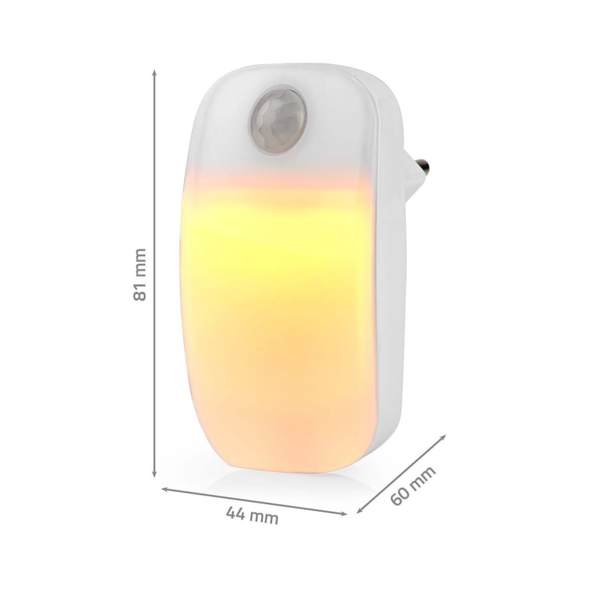 LED Orientačné svietidlo so senzorom pohybu a súmraku do zásuvky LED/0,55W/230V biela