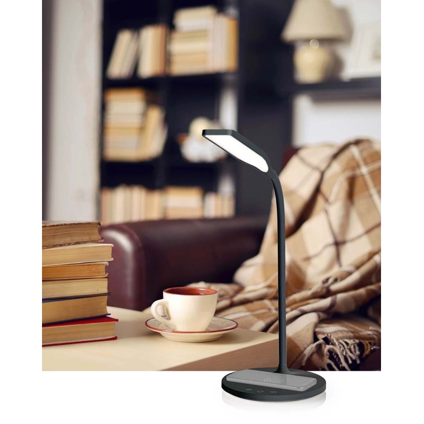 LED Stmievateľná dotyková flexibilná stolná lampa s 15W bezdrôtovým nabíjaním Qi LED/5,5W/230V 2700-6500K čierna