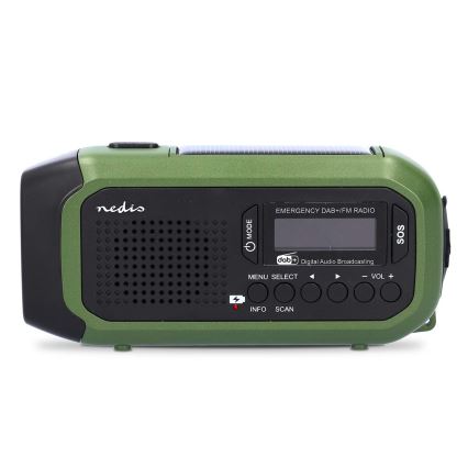 Rádio DAB+/FM s kľukou, solárnym panelom a LED svietidlom, 5V/2500 mAh, zelená/čierna