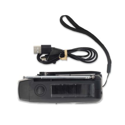 Kľukové AM/FM rádio so solárnym panelom a LED svietidlom s batériou 2000 mAh
